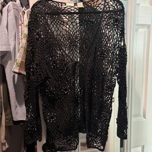 Vintage Black Crochet Open Knit Cardigan